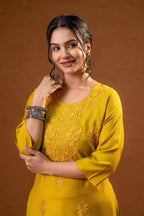 Juniper Mustard Tonal Sequin Embellished Straight Kurta Set | Grocsy