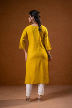 Juniper Mustard Tonal Sequin Embellished Straight Kurta Set | Grocsy