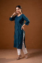 Juniper Teal Tonal Sequin Embellished Straight Kurta Set | Grocsy