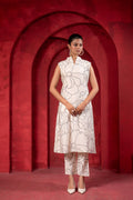 Juniper White & Black Floral Printed Sleeveless Straight Kurta Set | Grocsy