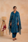Juniper Indigo Solid Embroidered Straight Kurta Pant And Dupatta Set With Thread Work | Grocsy