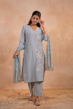 Juniper Grey Serenity Embroidered Suit Set | Grocsy