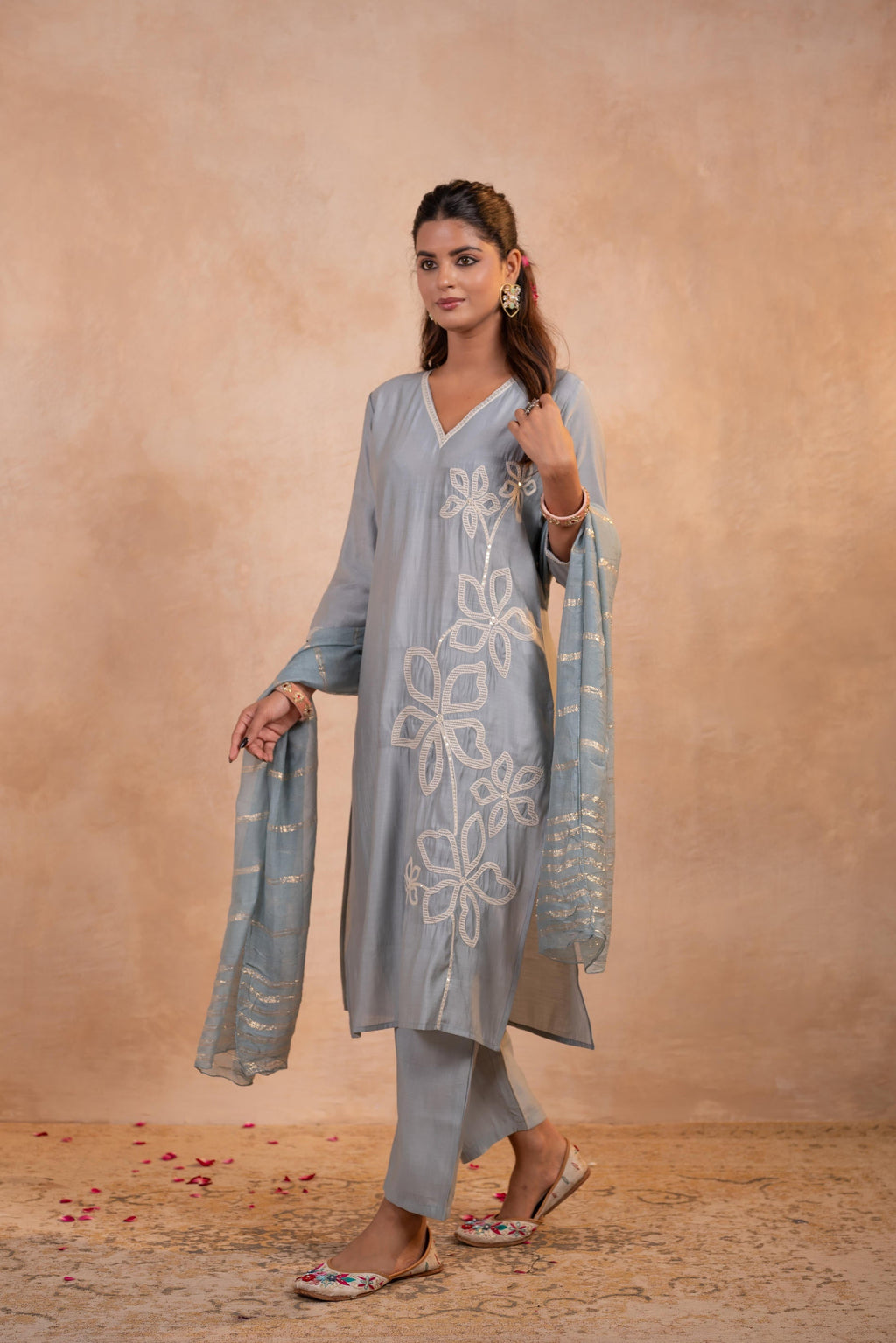 Juniper Grey Serenity Embroidered Suit Set | Grocsy