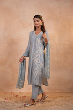 Juniper Grey Serenity Embroidered Suit Set | Grocsy