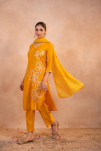 Juniper Mustard Serenity Embroidered Suit Set | Grocsy