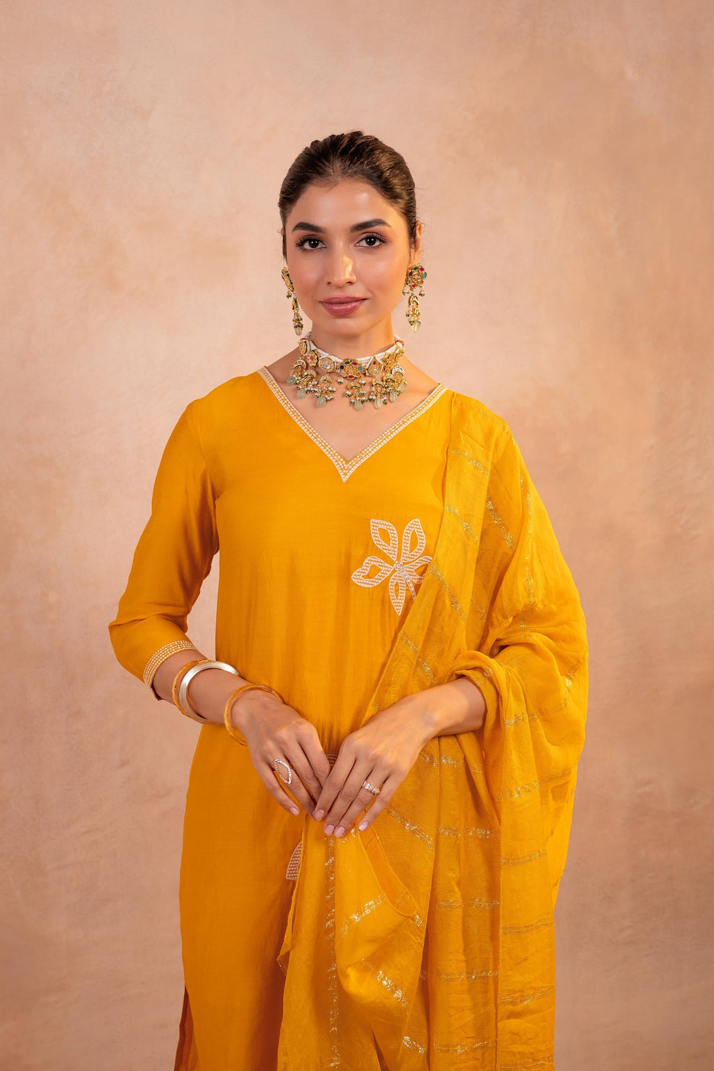 Juniper Mustard Serenity Embroidered Suit Set | Grocsy