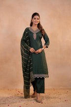 Juniper Bottle Green Serenity Embroidered Suit Set | Grocsy