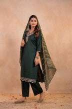 Juniper Bottle Green Serenity Embroidered Suit Set | Grocsy