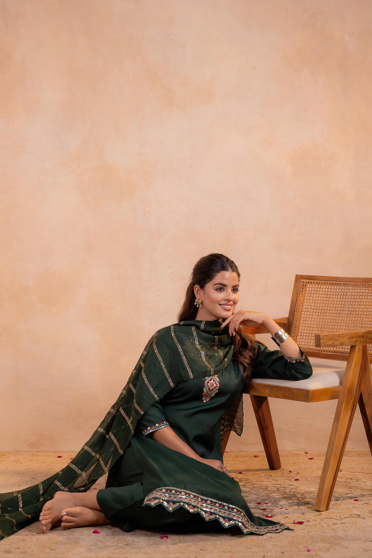 Juniper Bottle Green Serenity Embroidered Suit Set | Grocsy