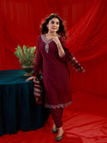 Juniper Maroon Poly Viscose Straight Kurta Pant And Dupatta Set With Zari, Thread & Sequence Work | Grocsy