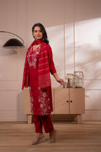 Juniper Maroon Solid Embroidered Straight Kurta Pant And Dupatta Set With Thread Work | Grocsy
