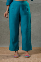 Juniper Rama Leaf-Print Straight Kurta Set With Pant & Zari-Lined Dupatta | Grocsy