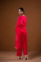 Juniper Fuchsia Zari Embroidered Straight Kurta Set With Matching Pant & Dupatta | Grocsy