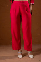 Juniper Fuchsia Zari Embroidered Straight Kurta Set With Matching Pant & Dupatta | Grocsy