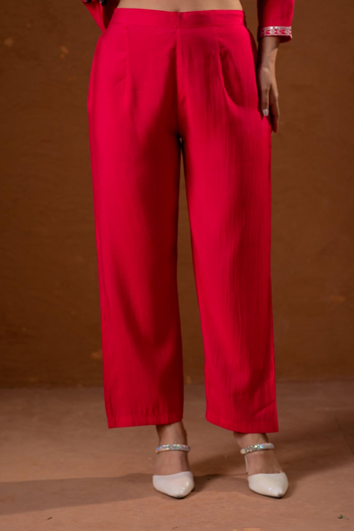 Juniper Fuchsia Zari Embroidered Straight Kurta Set With Matching Pant & Dupatta | Grocsy