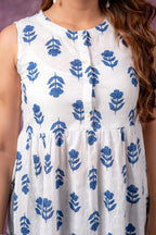 Juniper Indigo Leaf Printed Sleeveless Long Kurta | Grocsy