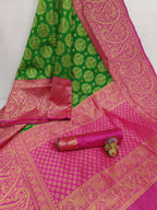 DEIANA'S Beautiful Designer Golden zari Soft Lichi Silk Saree - Green | Grocsy