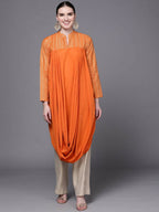 Ahalyaa Women Orange Ethnic Motifs Printed Crepe Cowl Kurta | Grocsy