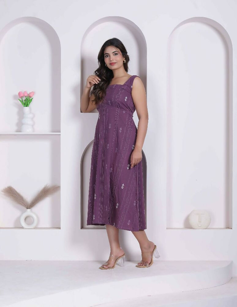 Miravan Womens Abstract Printed Wine ALine Maxi Dress | Grocsy