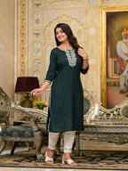 Juniper Women's Sea Green Ethnic Motif Printed Santoon Dress With Sequins & Thread Work | Grocsy