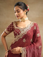 kasee Floral Embroidered Pure Silk Saree | Grocsy