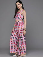 Ahalyaa Women Printed Crop Top with Palazzos & Jacket - Multi Color | Grocsy
