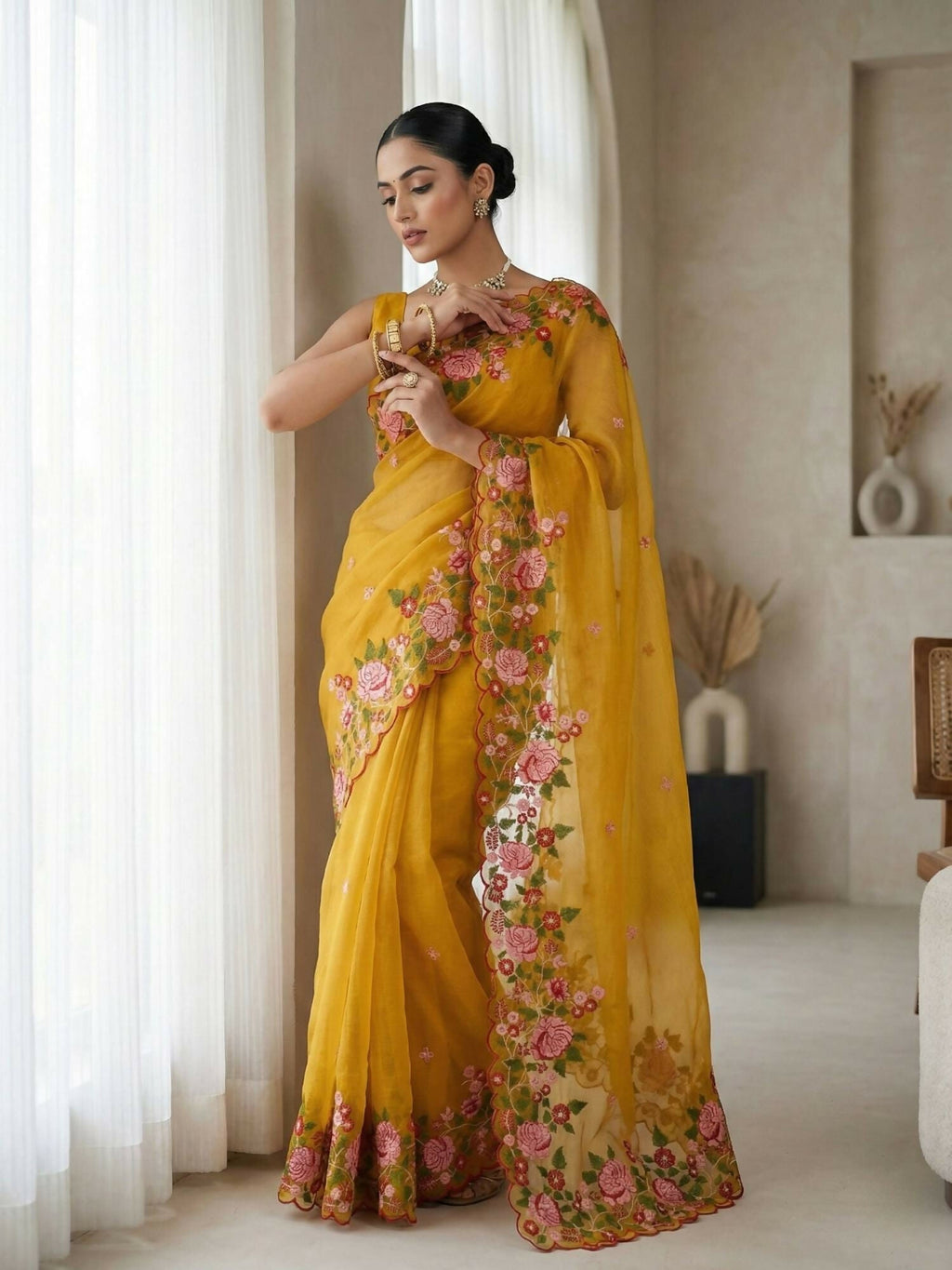 Joban Fashion Yellow Candy Crush Party Wear Sarees | Grocsy