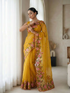Joban Fashion Yellow Candy Crush Party Wear Sarees | Grocsy