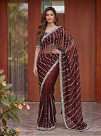 Lehenga Mart Designer Bollywood Style Party Wear Saree-Maroon | Grocsy