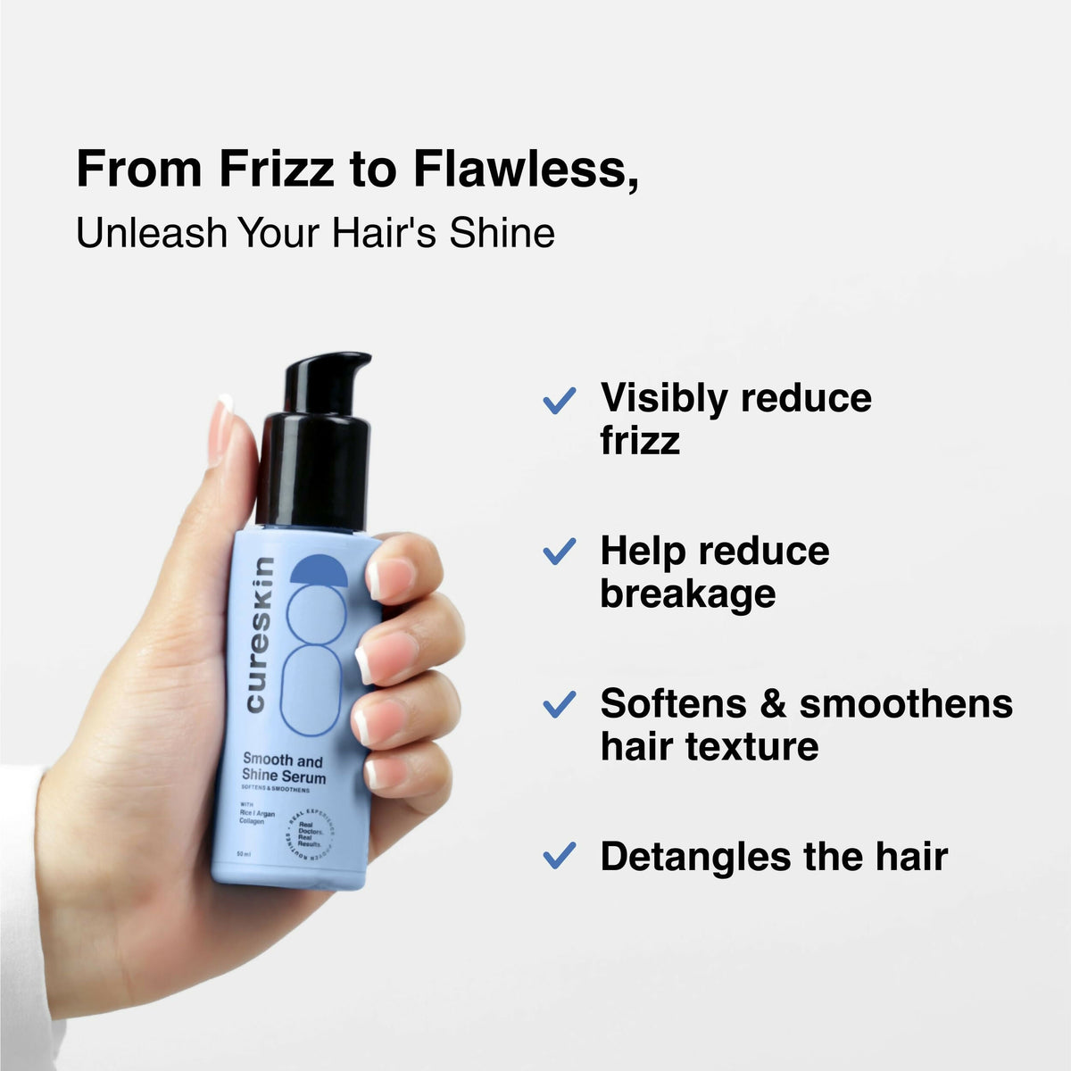 Cureskin Smooth and Shine Hair Serum Helps Reducing Hair Breakage, Frizz | Grocsy