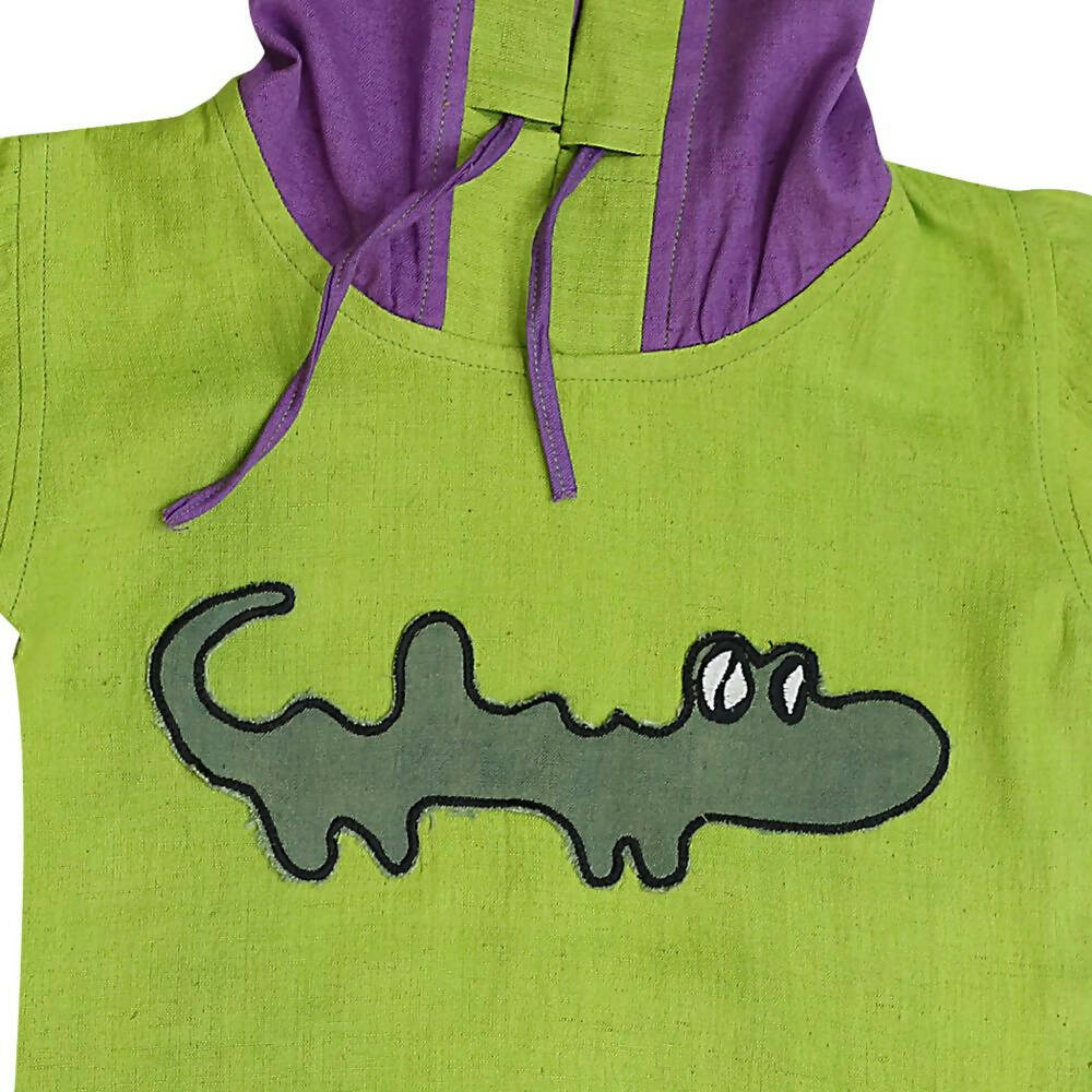 Mhyssa Croco Half sleeves Green and Purple Hoodie with Shorts Set For Kids | Grocsy
