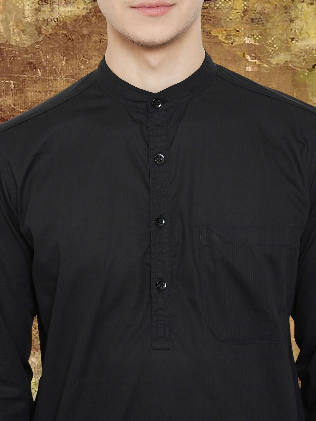 Even Apparels Men's Pure Cotton Black Kurta | Grocsy