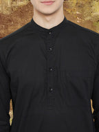 Even Apparels Men's Pure Cotton Black Kurta | Grocsy