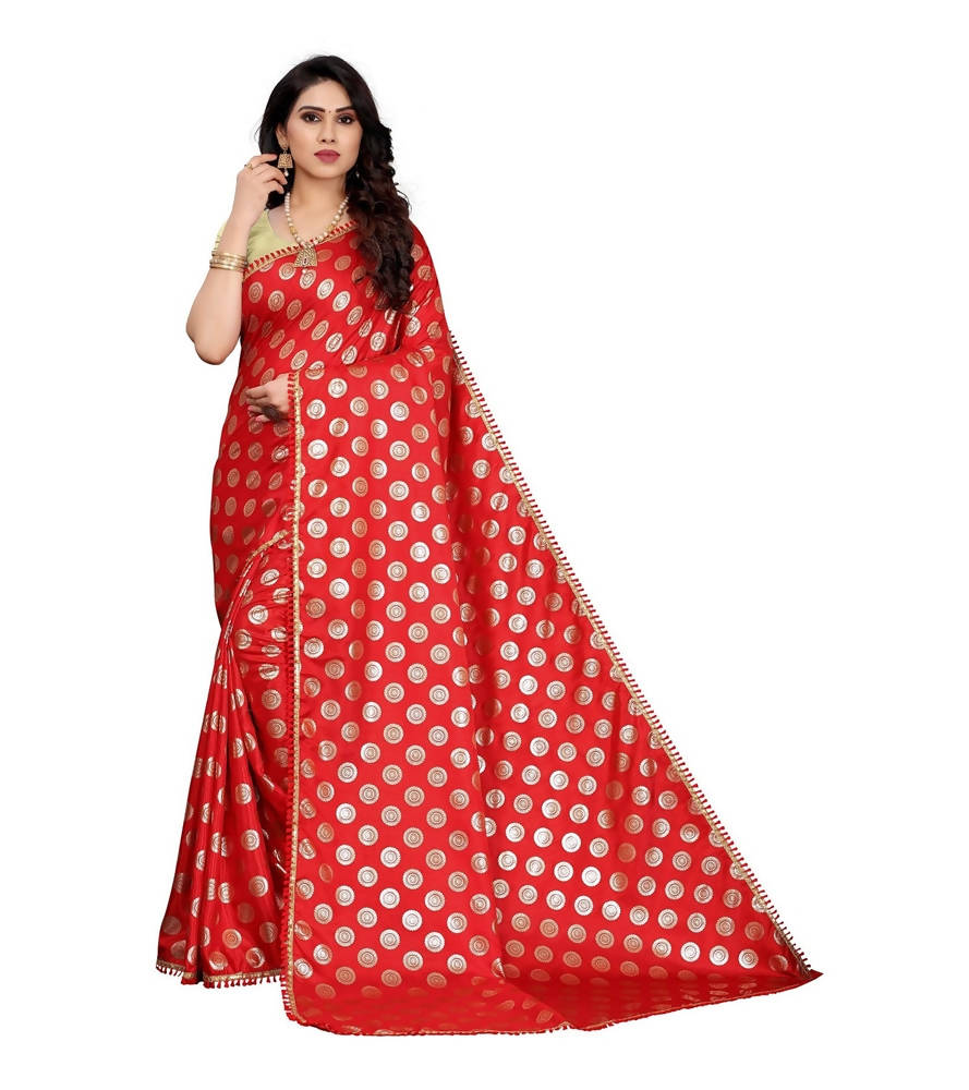 Vamika Red Rangoli Silk Foil Print Saree (Danish Red) | Grocsy