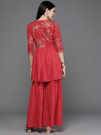 Ahalyaa Women Floral Printed Tunic with Palazzos - Red Color | Grocsy