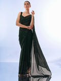 Green Satin Chiffon Designer Work Lace Border & Swarovski Work Saree - Orchid | Grocsy
