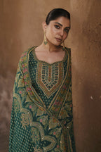 Anaita Dark-Green Silk Readymade Palazzo Suit with Swarovski Work | Grocsy