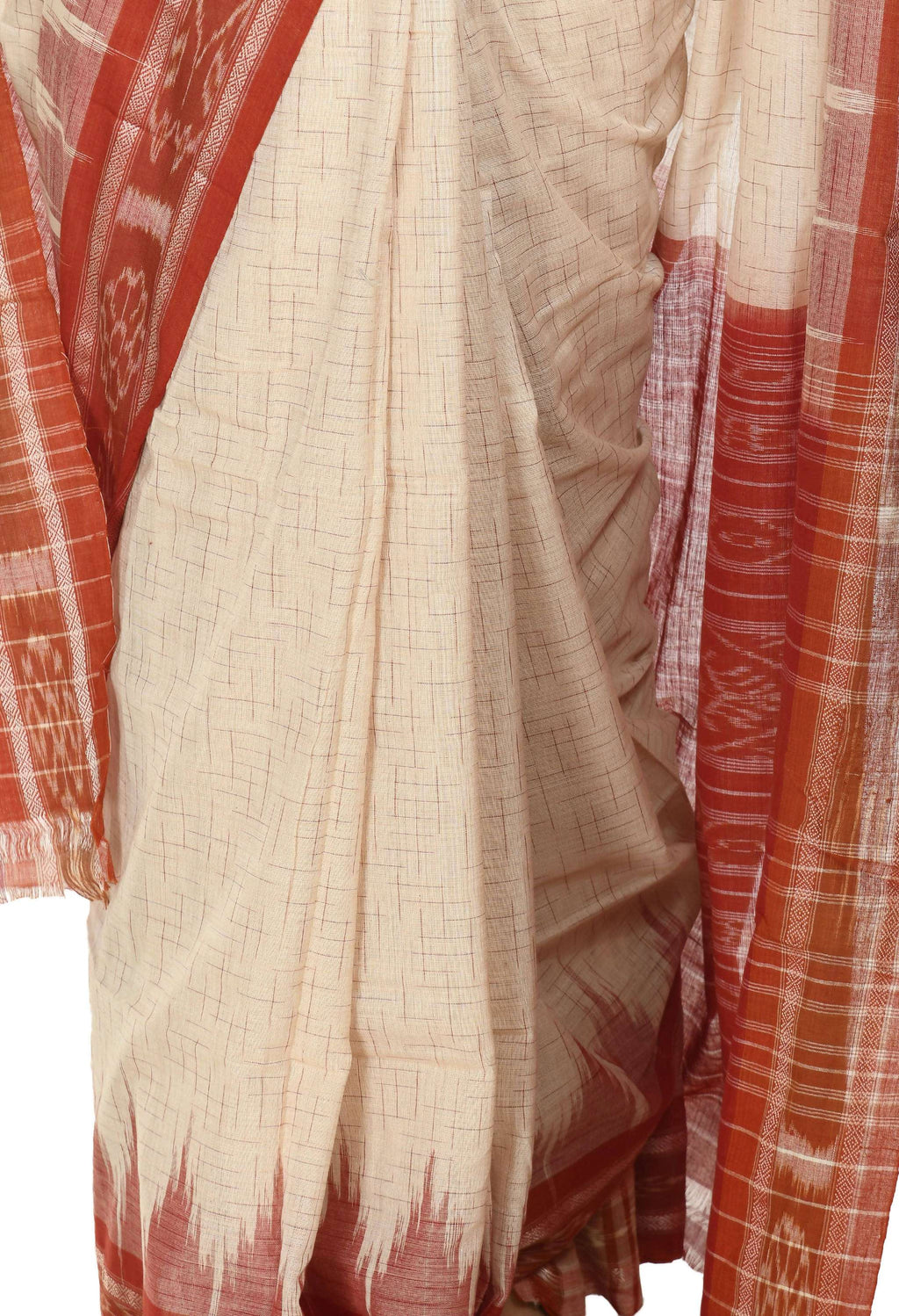 Vamika Sambalpuri Ikat Cotton Jharana Tasrite & Maroon Saree | Grocsy
