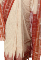 Vamika Sambalpuri Ikat Cotton Jharana Tasrite & Maroon Saree | Grocsy
