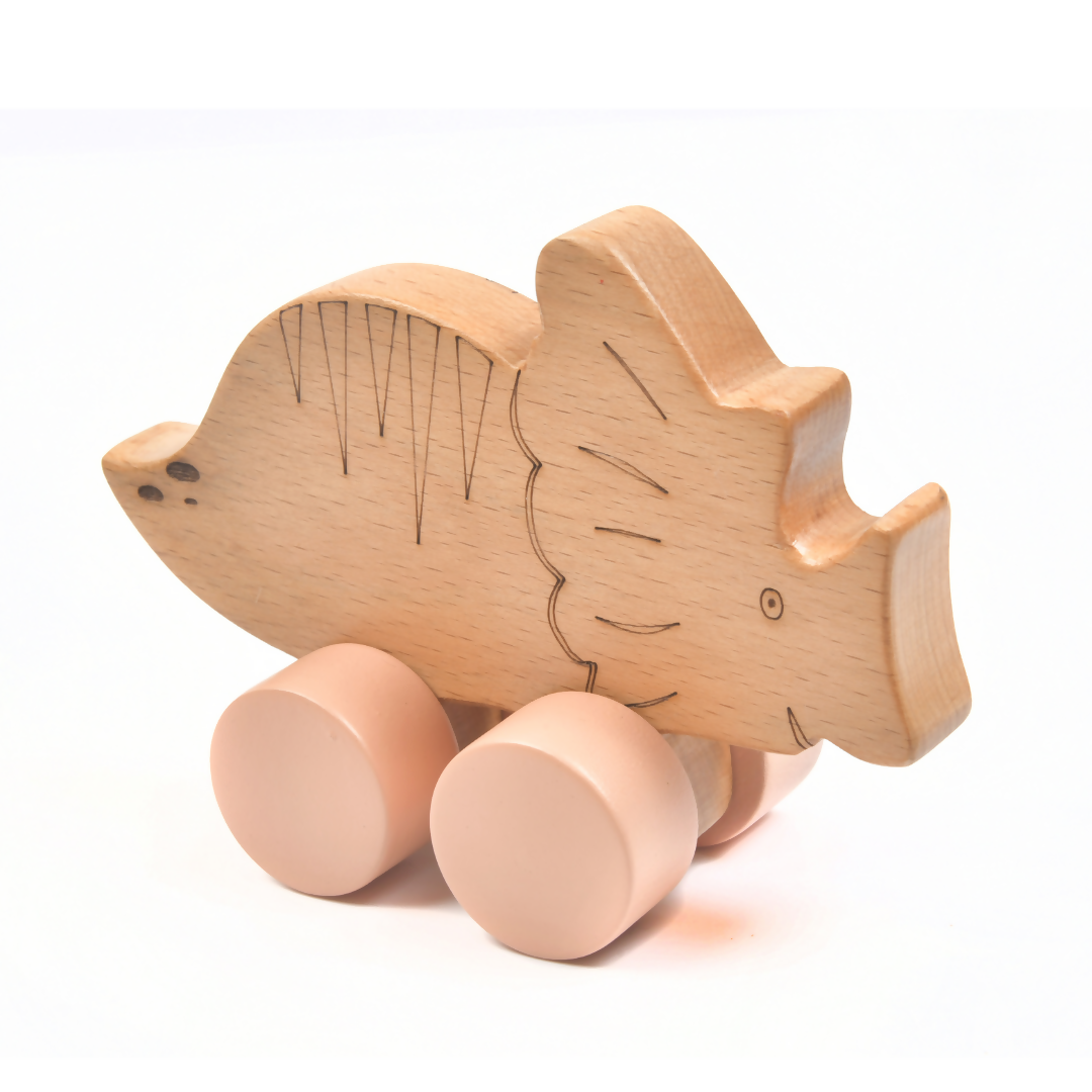 Nesta Toys Wooden Dinosaur Pull Along Toy for Toddlers & Infant 6+ Months, Wooden Toy for Babies | Grocsy