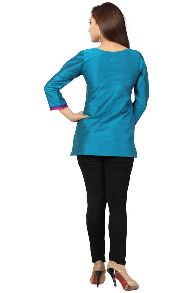 Snehal Creations The New Age Ethnicity Turquoise Blue Women Short Kurta | Grocsy