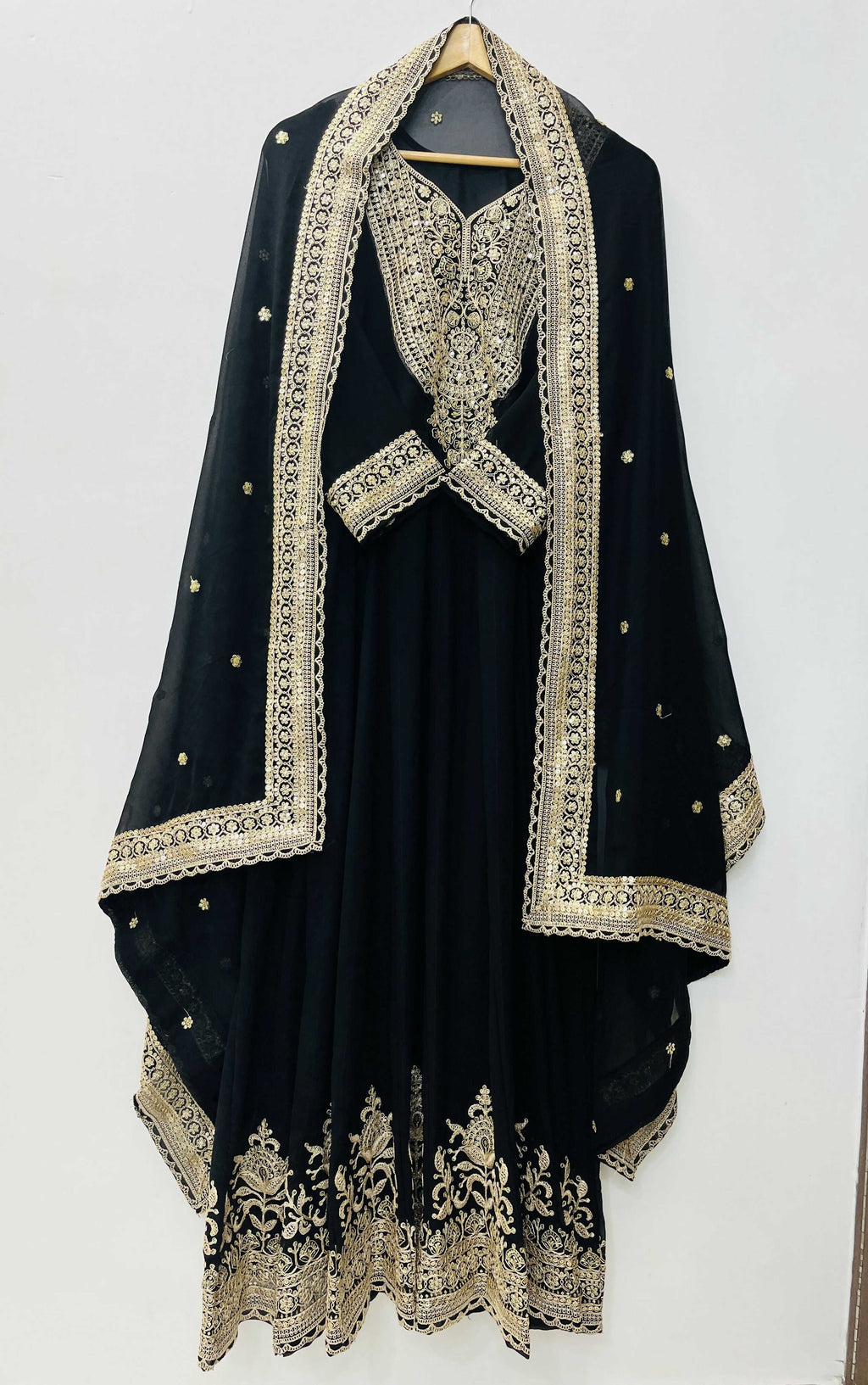 Teeya Creation Black Color Faux Georgette Embroidery Work Long Party Wear Gown | Grocsy