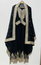 Teeya Creation Black Color Faux Georgette Embroidery Work Long Party Wear Gown | Grocsy
