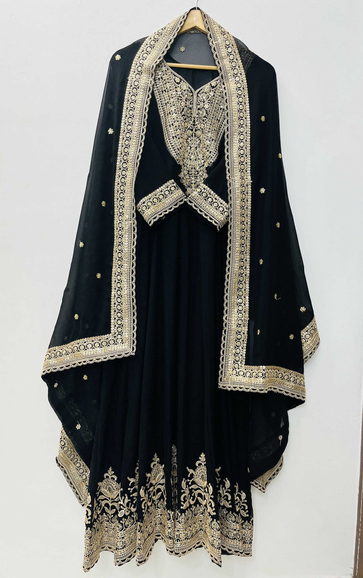 Teeya Creation Black Color Faux Georgette Embroidery Work Long Party Wear Gown | Grocsy