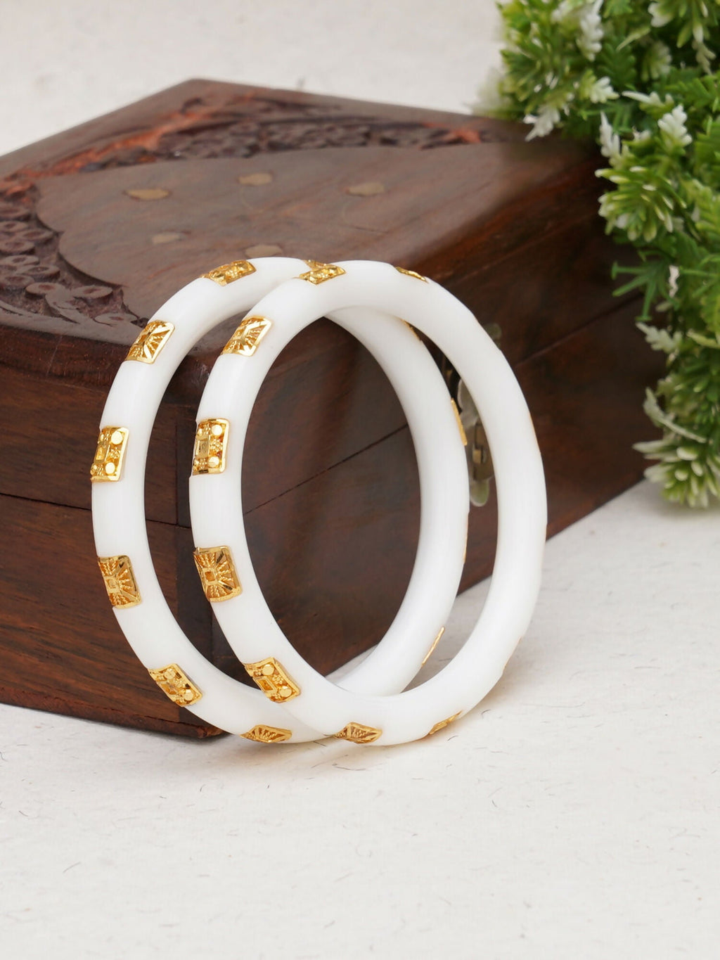 Golden Bangles (White) - Ruby Raang | Grocsy