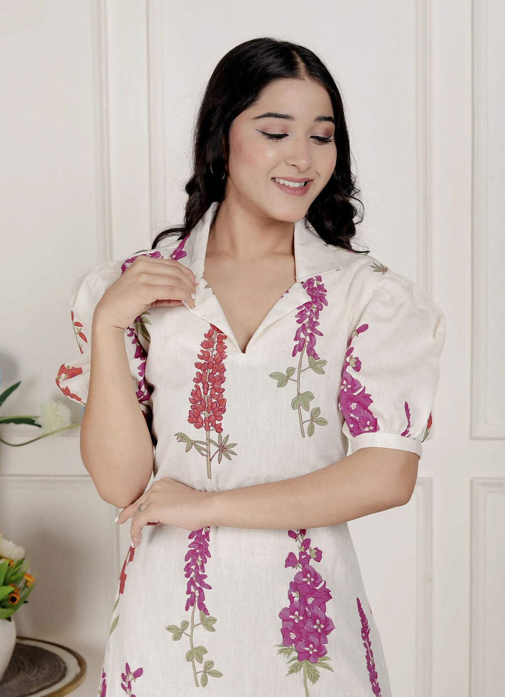Miravan Womens Off White Flower Printed Cotton Flex Maxi Dress | Grocsy