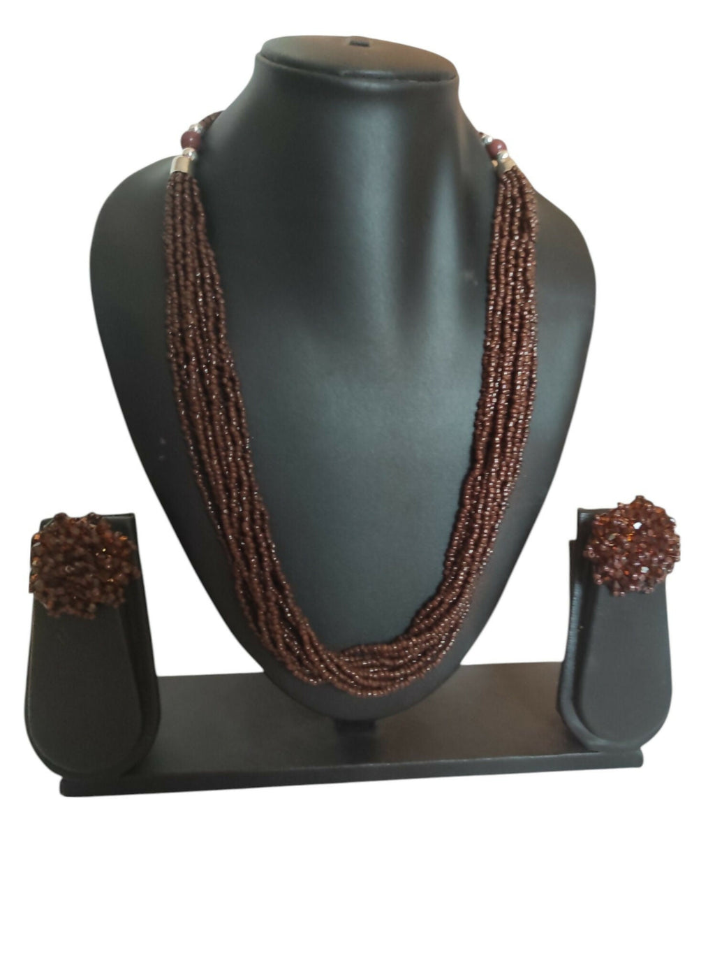 Inhanns Bloom Handmade Beaded Necklace With Earrings - 12 Layers - Coffee Necklace Set | Grocsy