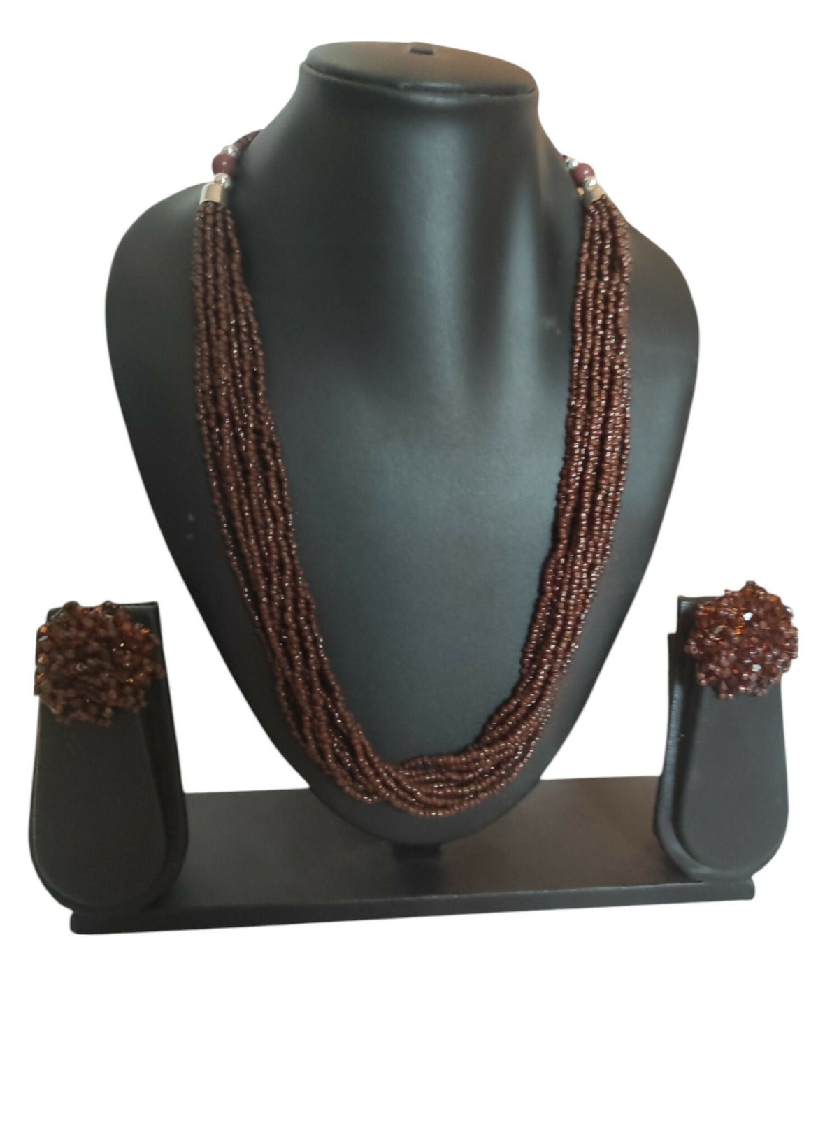 Inhanns Bloom Handmade Beaded Necklace With Earrings - 12 Layers - Coffee Necklace Set | Grocsy