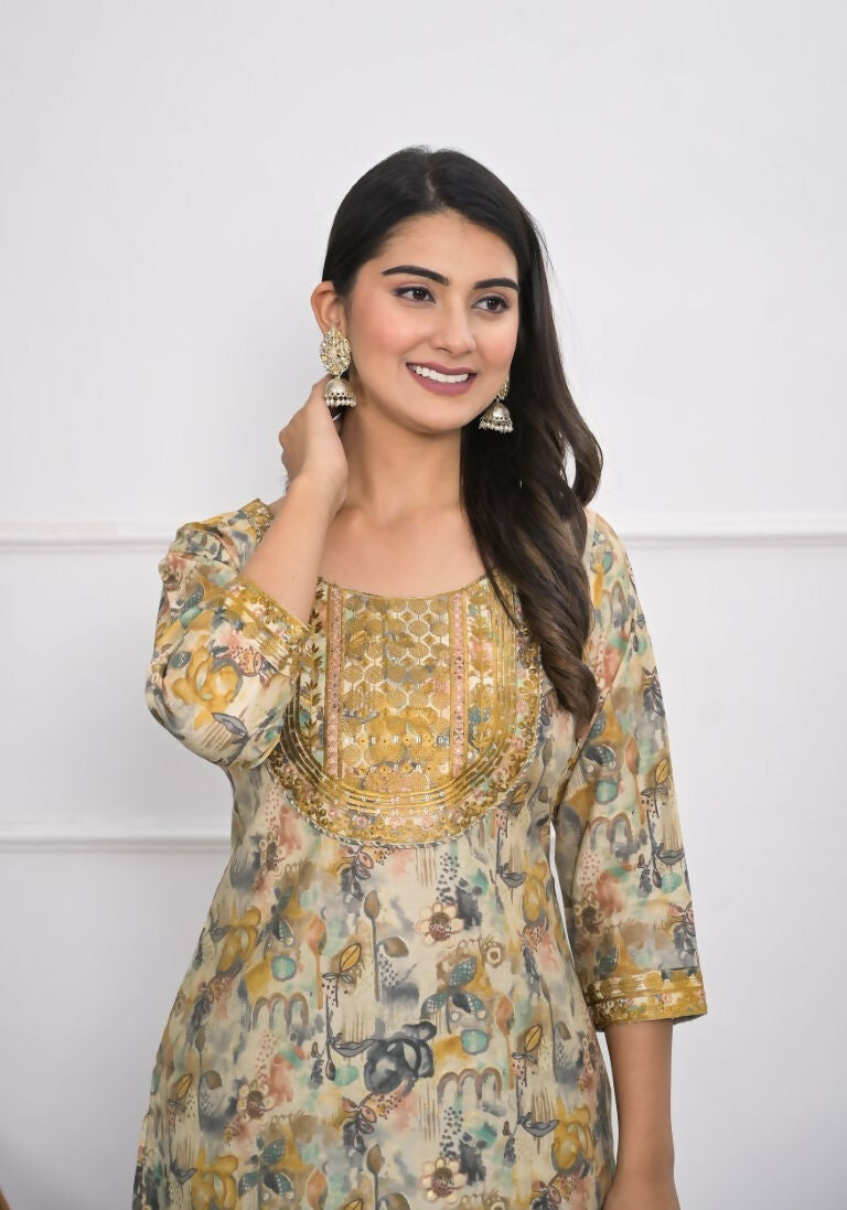 Festive Wear Ethnic Cream chanderi Stitched Suit - Anbazaar | Grocsy