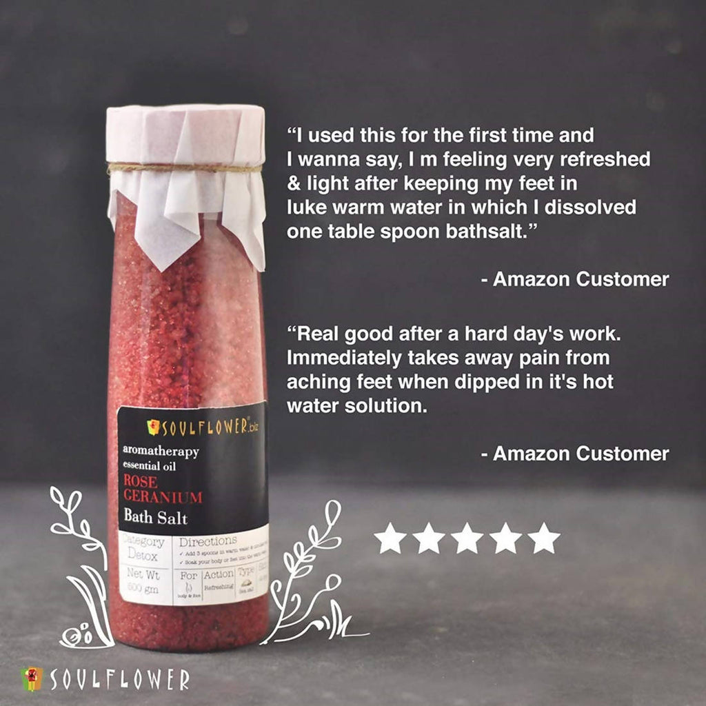 Soulflower Aromatherapy Essential Oil Rose Geranium Bath Salt | Grocsy